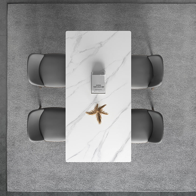 Ensemble de restauration en pierre fritrée de blanc minimaliste Ensemble de restauration en forme de rectangle standard avec table de 4 jambes
