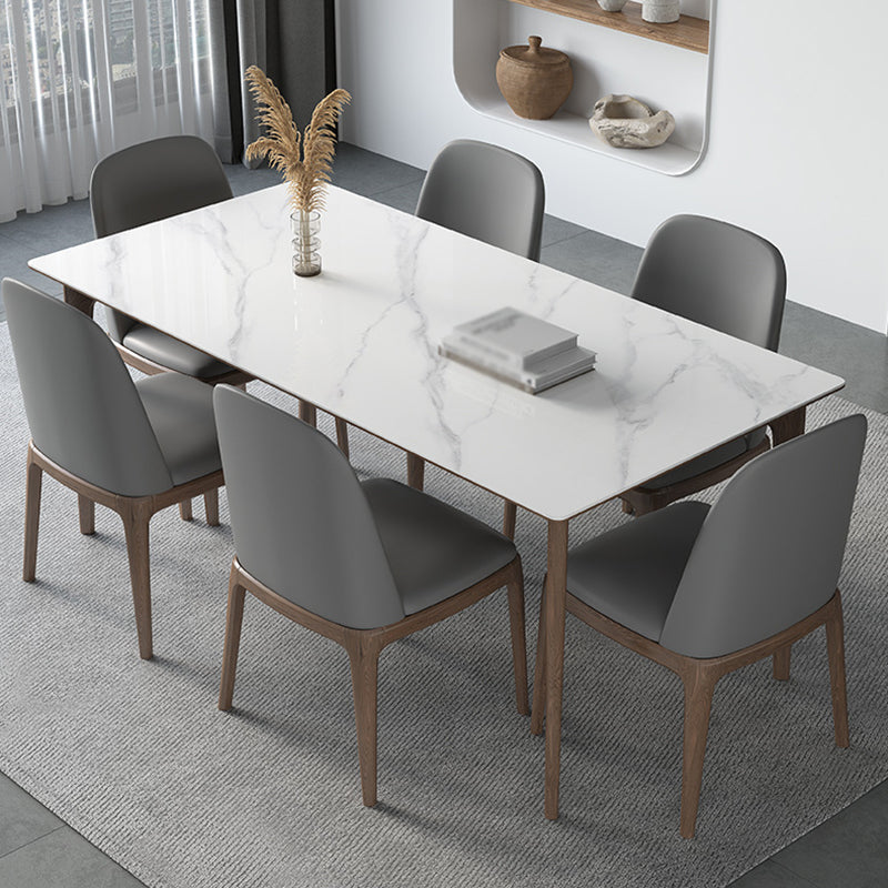 Minimalistische witte gesinterde stenen dinerset standaard rechthoekige vorm dinerset met 4 poten tafel