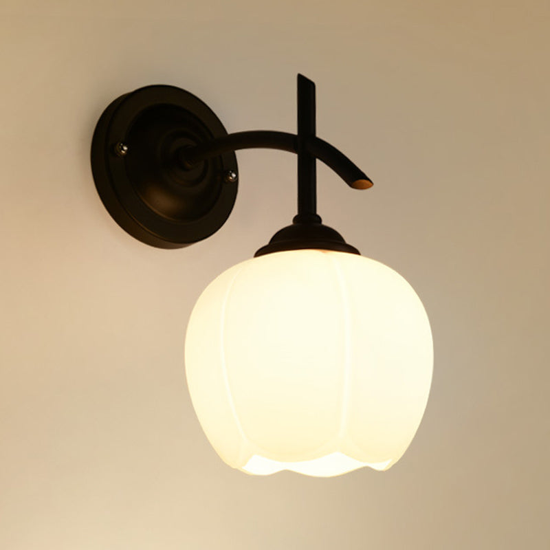Globe Milk Glass Wall Mounted Light Industrial 1-Light Wall Sconce Light Fixtures