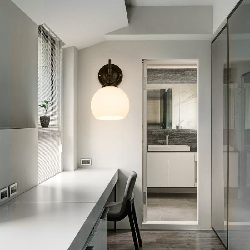 Globe Milk Glass Wall Mounted Light Industrial 1-Light Wall Sconce Light Fixtures