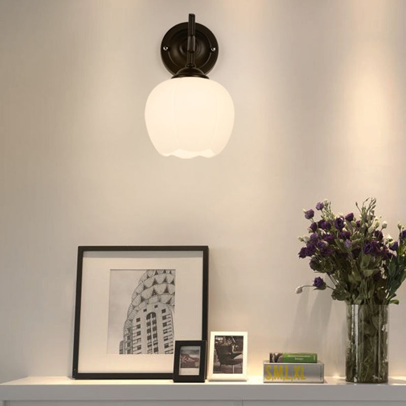 Globe Milk Glass Wall Mounted Light Industrial 1-Light Wall Sconce Light Fixtures
