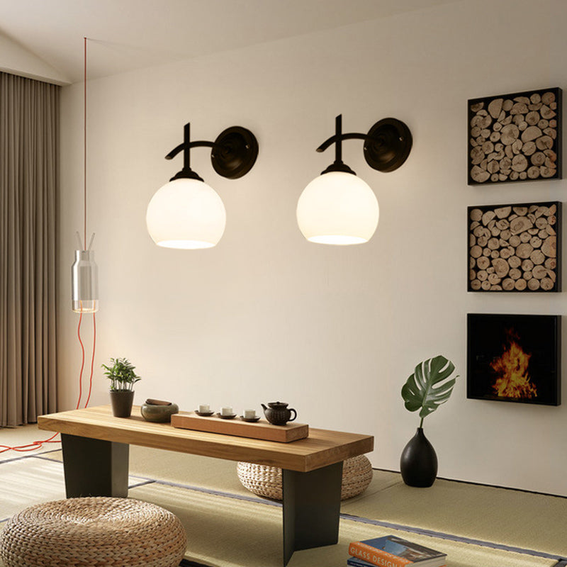 Globe Milk Glass Wall Mounted Light Industrial 1-Light Wall Sconce Light Fixtures