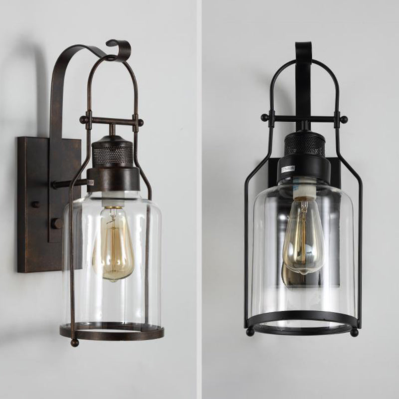 Schwarz 1-Licht-Wandmontage Leuchte Industrielle Clearglaszylinderlampe