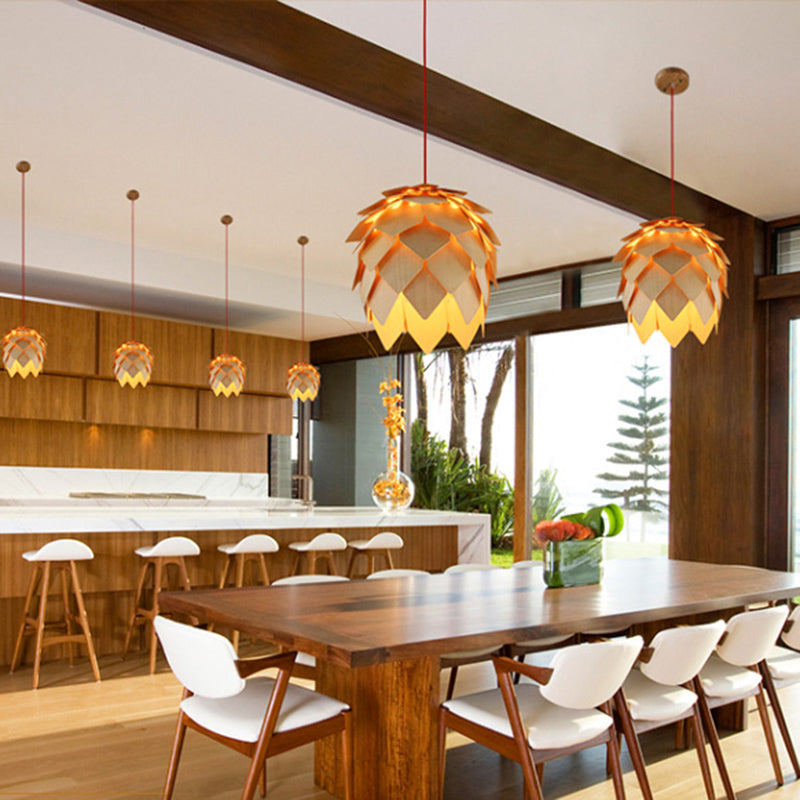 Luz de techo de madera moderna lámpara de pino de 1 luces Luz colgante para comedor para comedor