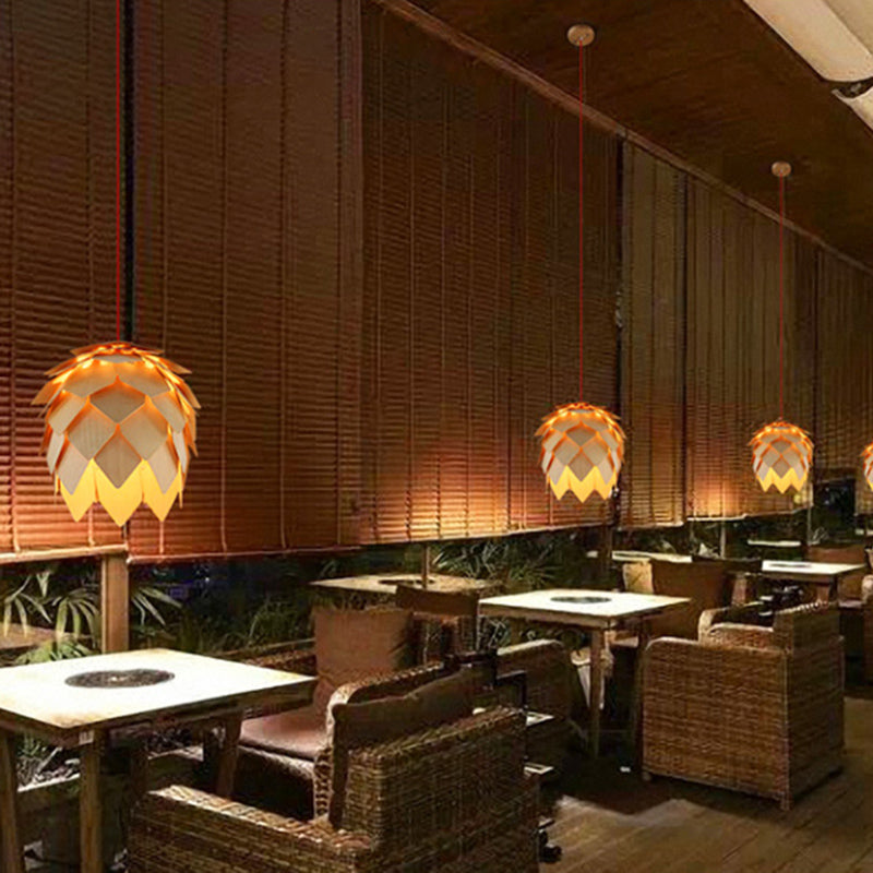 Modern Wood Ceiling Light Fixture 1-Light Pine Cones Pendant Light for Dining Room