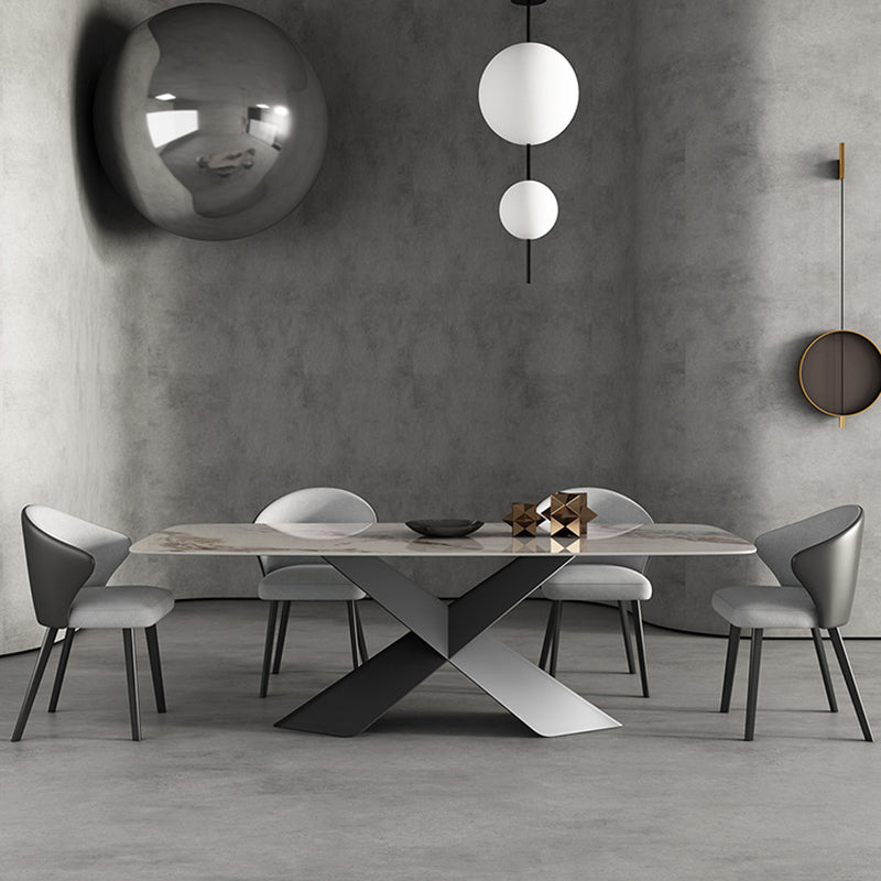 Table de salle à manger en marbre fixe fixe contemporain avec 2 jambes métalliques noires