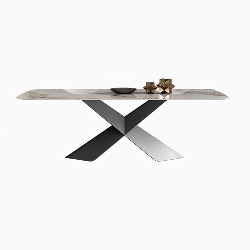 Eigentijdse vaste faux marmeren bovenste eetkamer tafel met 2 zwarte metalen benen keuken eetgelegenheid set