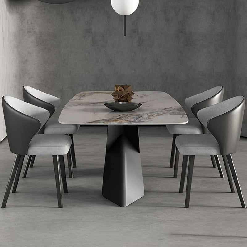 Eigentijdse vaste faux marmeren bovenste eetkamer tafel met 2 zwarte metalen benen keuken eetgelegenheid set
