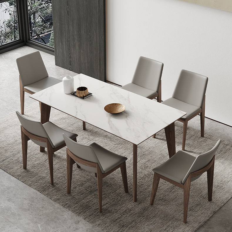Minimalist Fixed Sintered Stone Dining¬†Room¬†Table¬†with 4 Solid Wood Legs for Kitchen