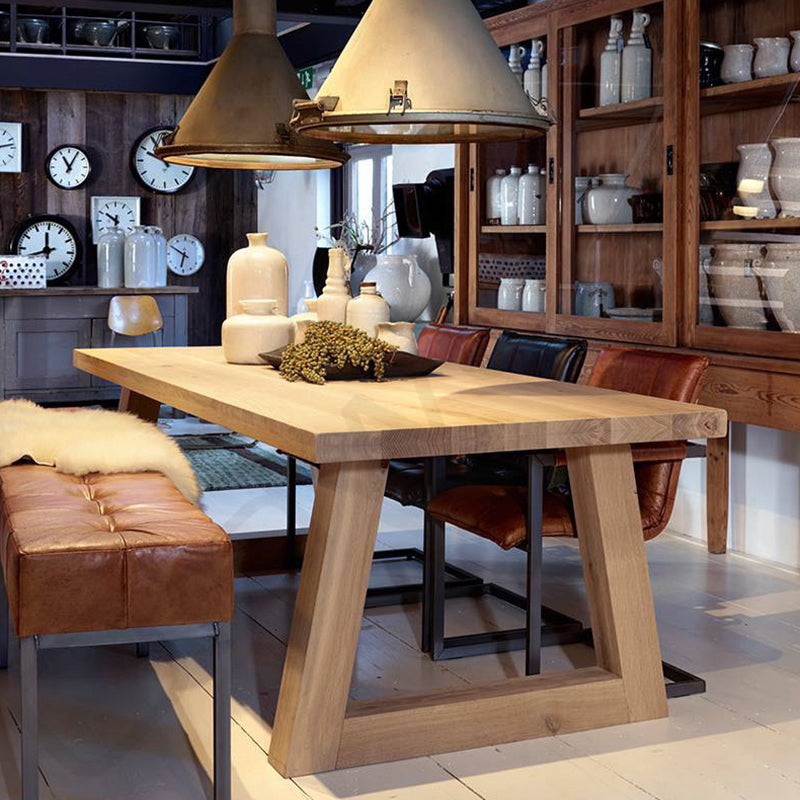 Contemporary Solid Wood Rectangle Shape Kitchen Table Set with 2 Wood Legs for Dining Room Furniture