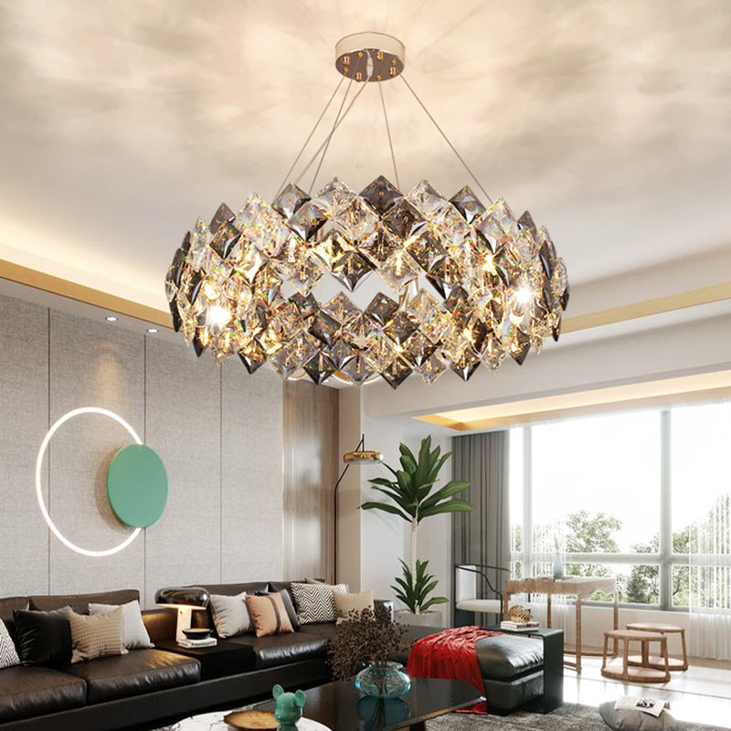 Contemporary Style Chandelier Lighting Fixtures Grey + Clear Crystal Hanging Lights for Living Room