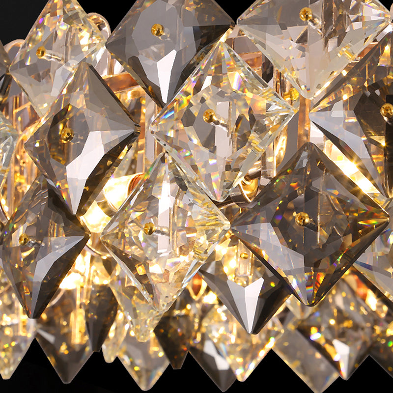 Contemporary Style Chandelier Lighting Fixtures Grey + Clear Crystal Hanging Lights for Living Room