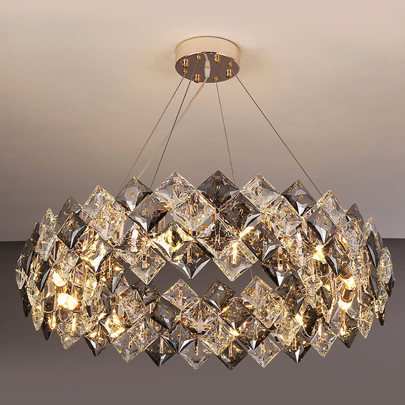 Contemporary Style Chandelier Lighting Fixtures Grey + Clear Crystal Hanging Lights for Living Room
