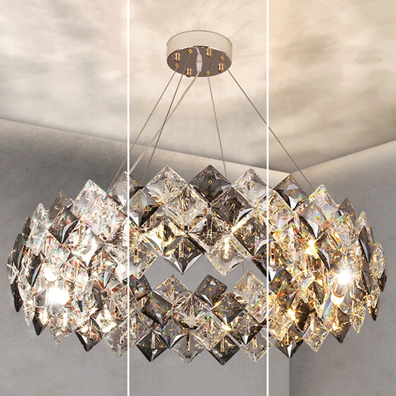 Contemporary Style Chandelier Lighting Fixtures Grey + Clear Crystal Hanging Lights for Living Room