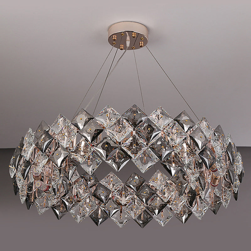 Contemporary Style Chandelier Lighting Fixtures Grey + Clear Crystal Hanging Lights for Living Room