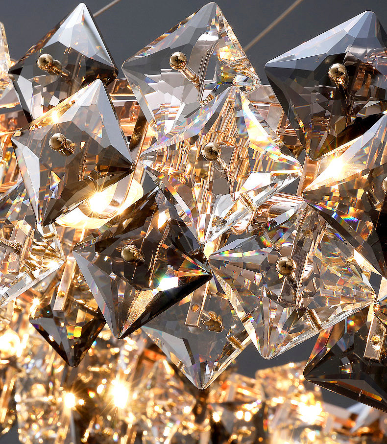 Contemporary Style Chandelier Lighting Fixtures Grey + Clear Crystal Hanging Lights for Living Room