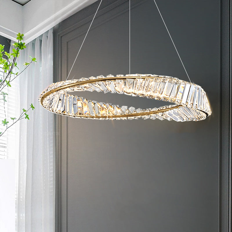 Contemporary Style Ceiling Lighting Ring Crystal in Gold LED Ceiling Fixture