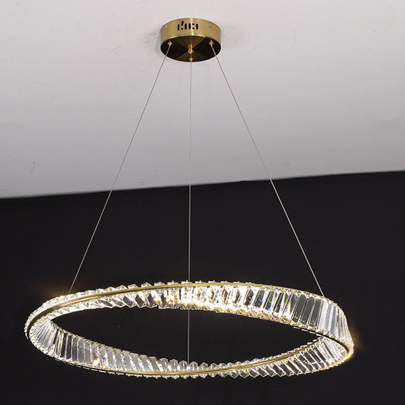 Contemporary Style Ceiling Lighting Ring Crystal in Gold LED Ceiling Fixture
