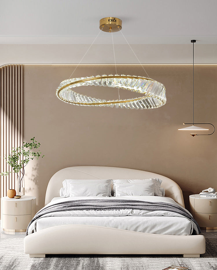 Contemporary Style Ceiling Lighting Ring Crystal in Gold LED Ceiling Fixture