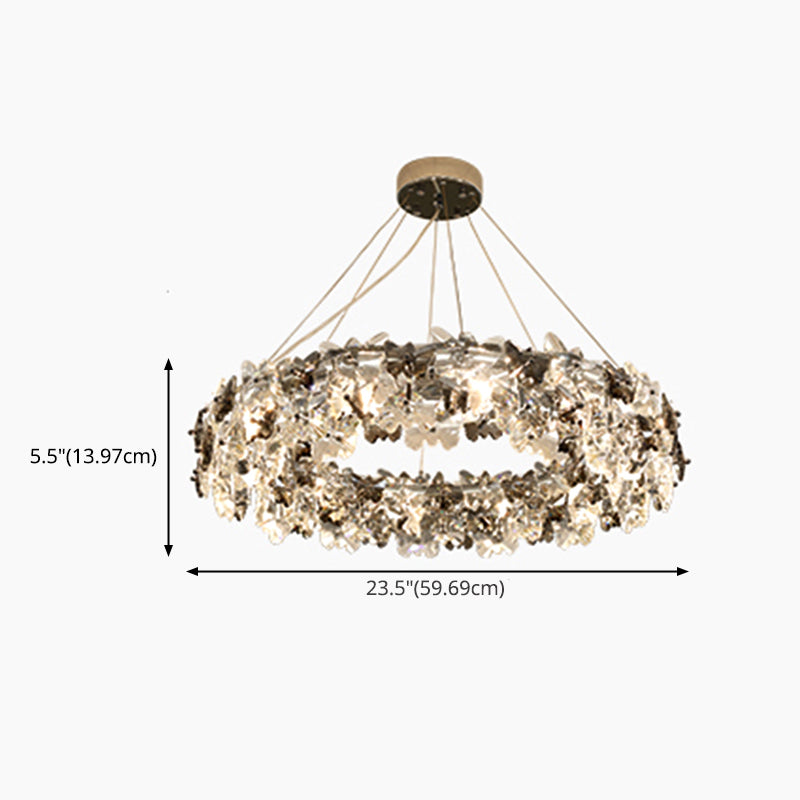 Flowering Butterfly Shape Crystal Circular Pendant Lamp for Living Room Bedroom