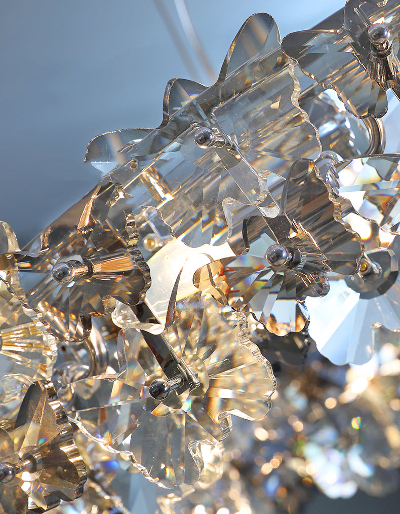 Flowering Butterfly Shape Crystal Circular Pendant Lamp for Living Room Bedroom