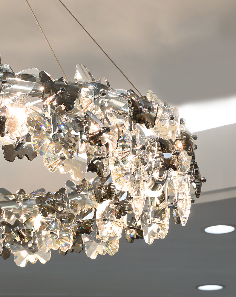 Flowering Butterfly Shape Crystal Circular Pendant Lamp for Living Room Bedroom
