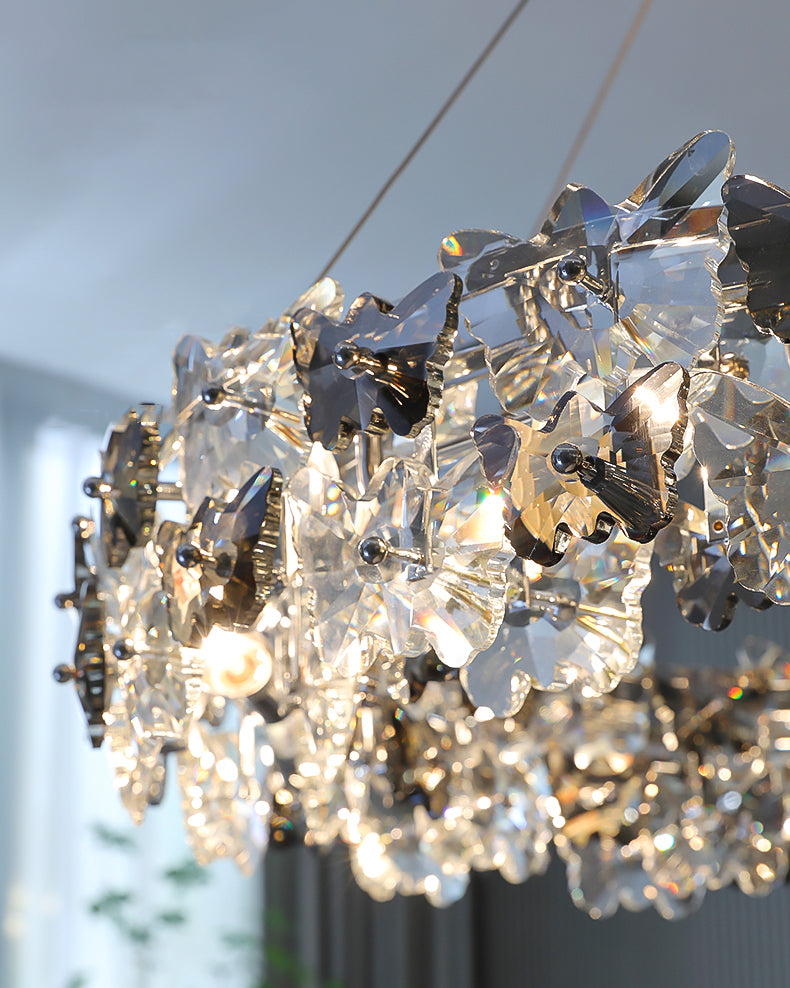Flowering Butterfly Shape Crystal Circular Pendant Lamp for Living Room Bedroom