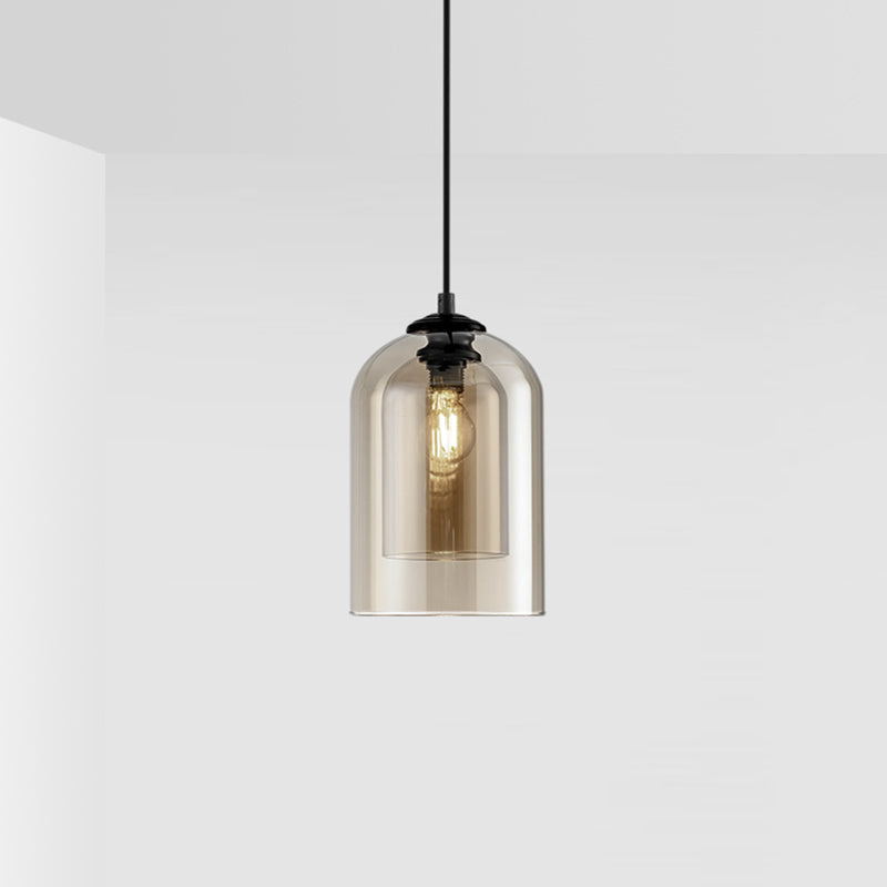 Glass Cylindrical Shape Ceiling Light Dinging Room Bedroom 1 Light Modern Hanging Light