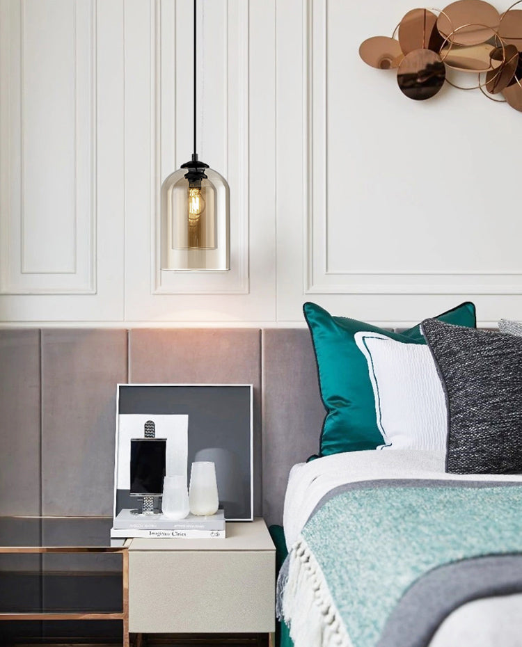 Glass Cylindrical Shape Ceiling Light Dinging Room Bedroom 1 Light Modern Hanging Light