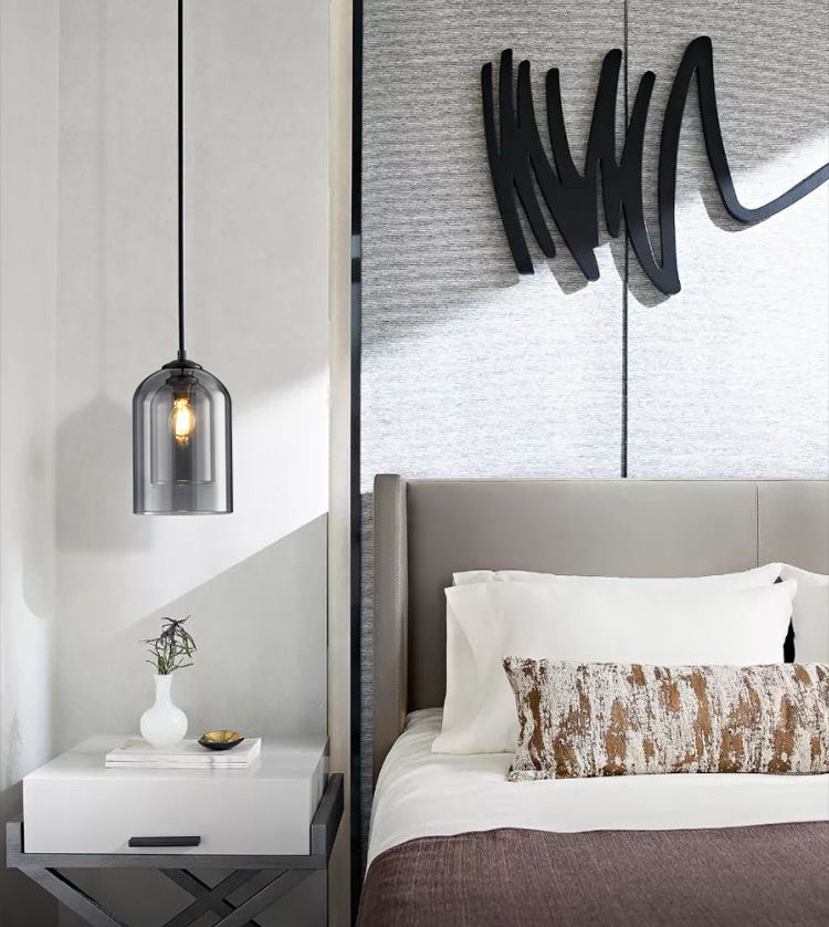 Glass Cylindrical Shape Ceiling Light Dinging Room Bedroom 1 Light Modern Hanging Light