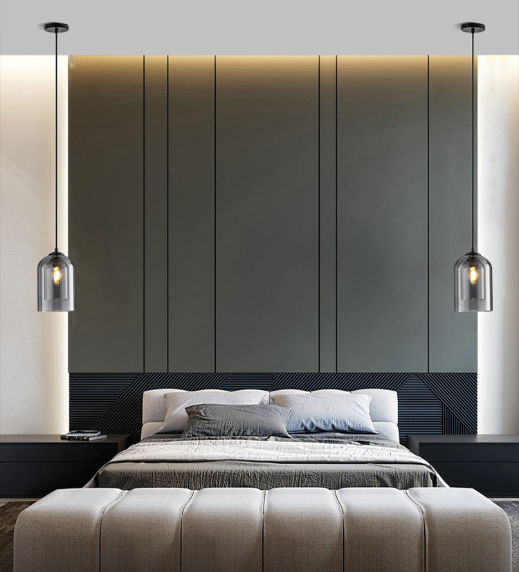 Glass Cylindrical Shape Ceiling Light Dinging Room Bedroom 1 Light Modern Hanging Light