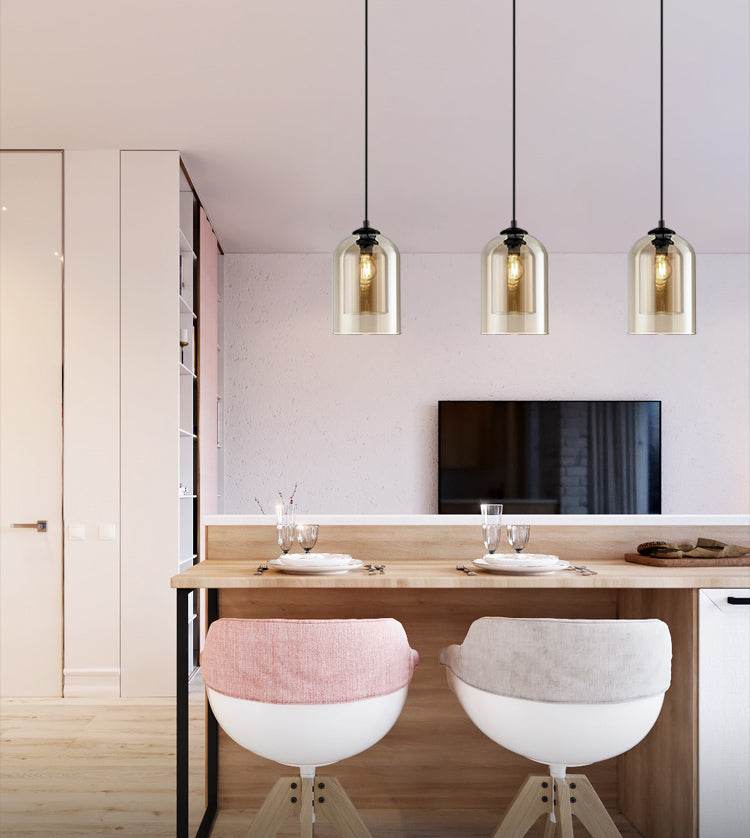 Glass Cylindrical Shape Ceiling Light Dinging Room Bedroom 1 Light Modern Hanging Light