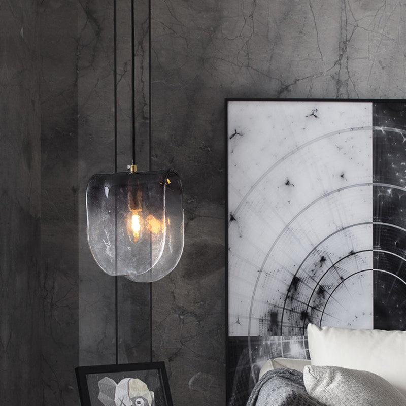One-Light Unique Shape Cafe Hanging Light  Contemporary Gray Glass Drop Pendant