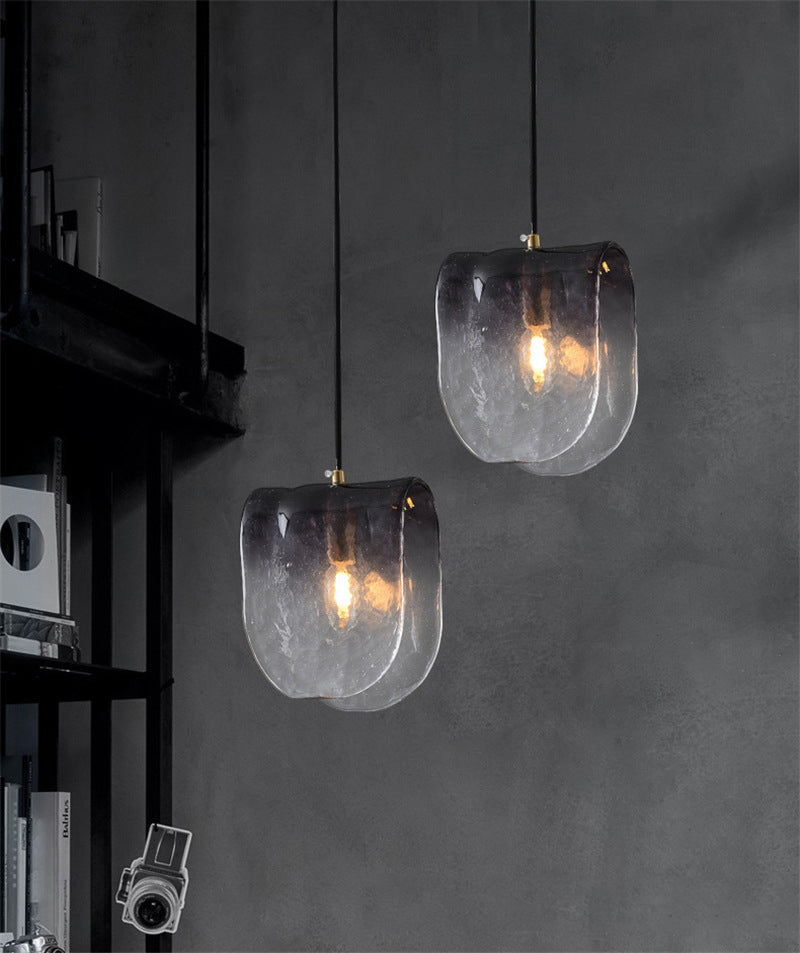 One-Light Unique Shape Cafe Hanging Light  Contemporary Gray Glass Drop Pendant