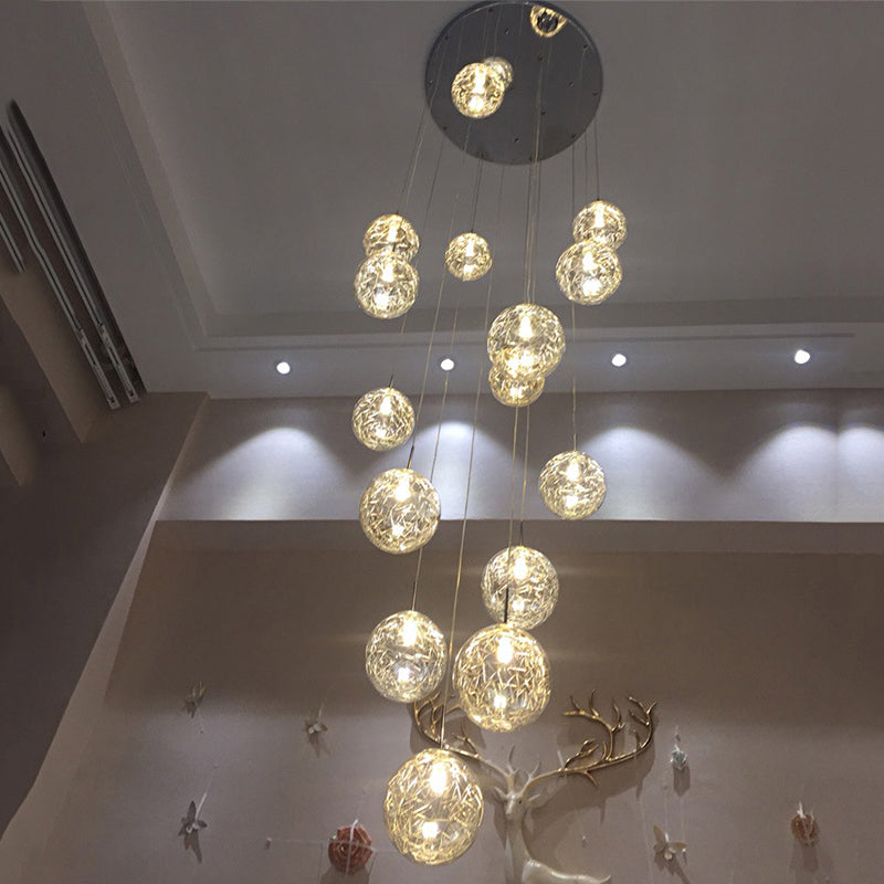Modern Ball Pendant Clear Glass Multi Lights Hanging Ceiling Light for Spiral Stair