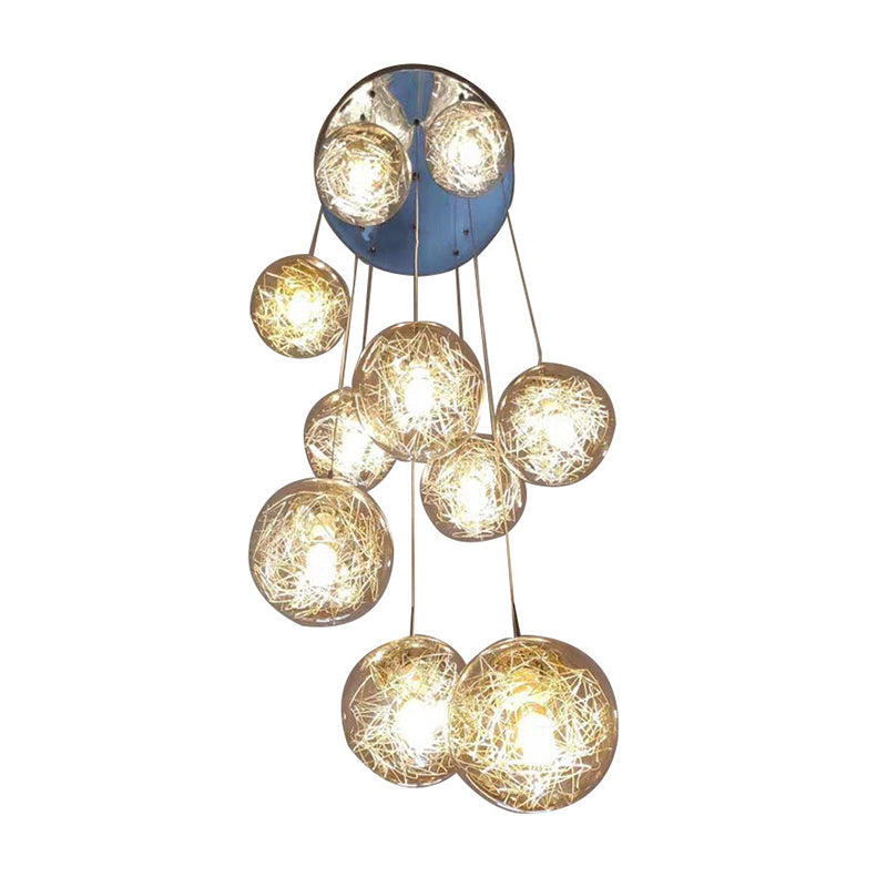 Modern Ball Pendant Clear Glass Multi Lights Hanging Ceiling Light for Spiral Stair