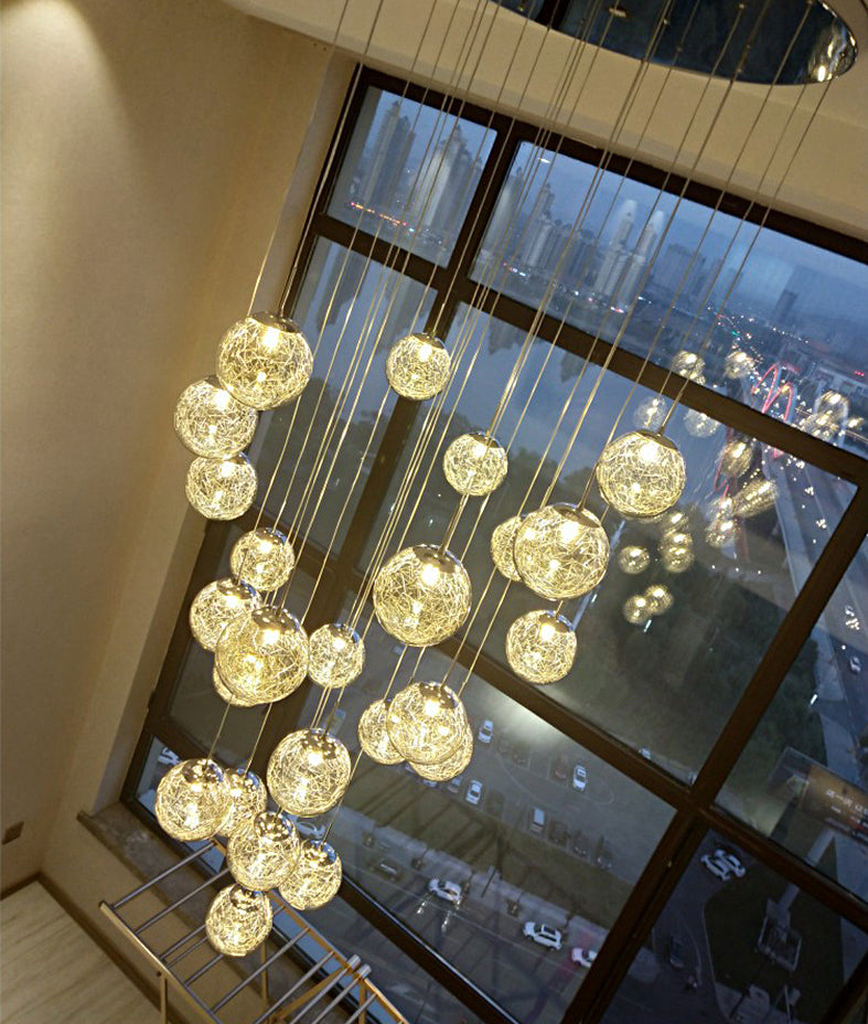 Modern Ball Pendant Clear Glass Multi Lights Hanging Ceiling Light for Spiral Stair