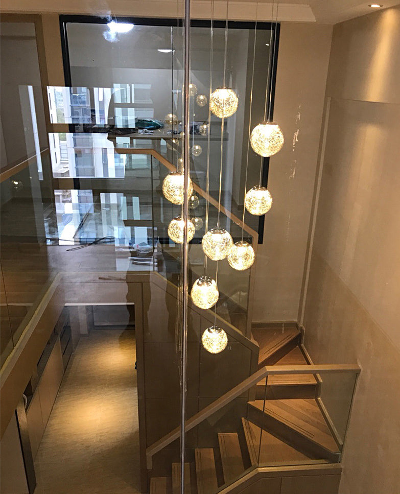 Modern Ball Pendant Clear Glass Multi Lights Hanging Ceiling Light for Spiral Stair