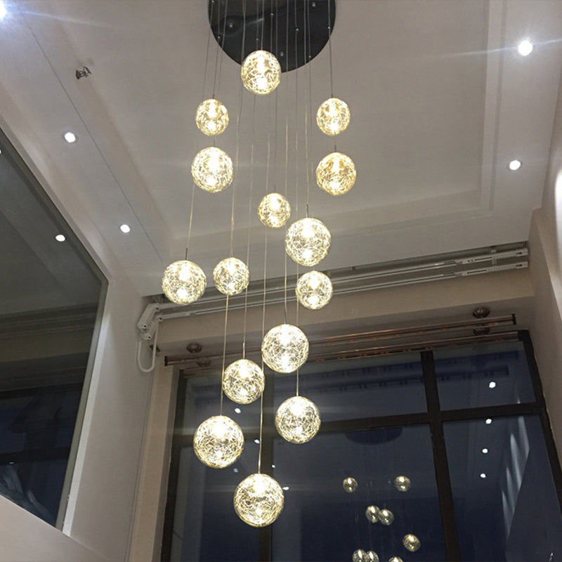 Modern Ball Pendant Clear Glass Multi Lights Hanging Ceiling Light for Spiral Stair