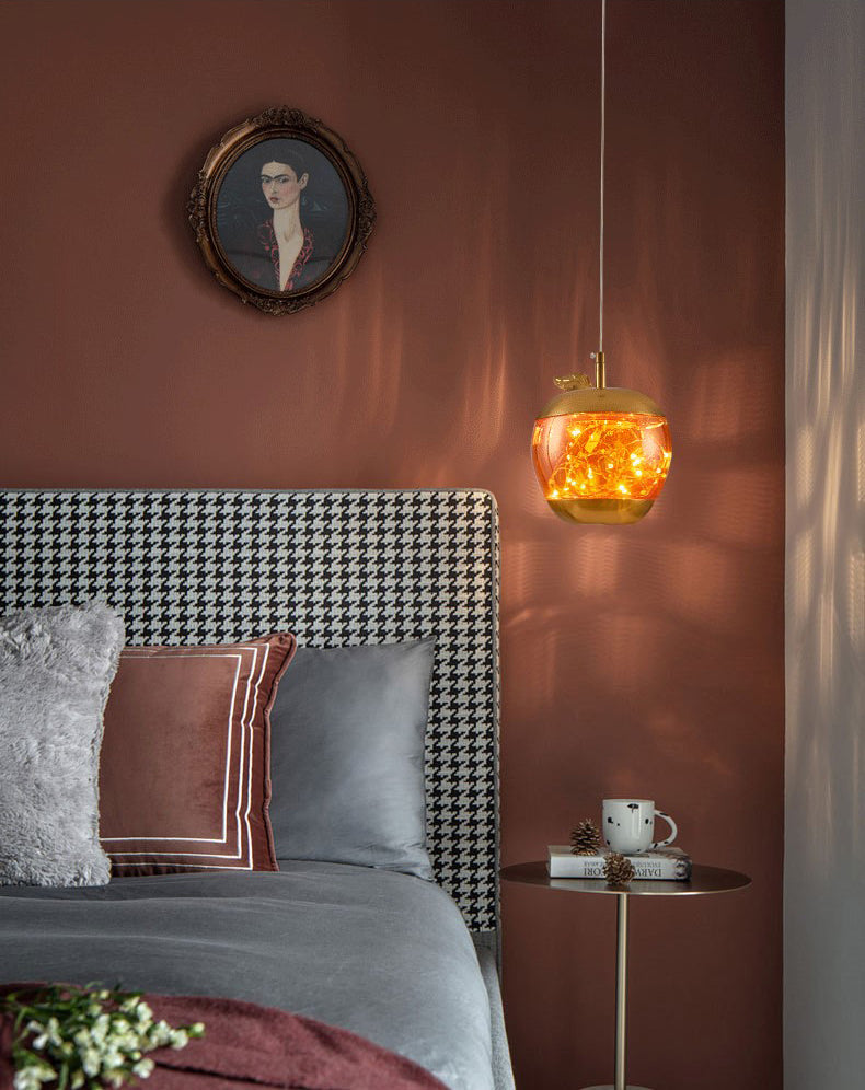 Éclairage pendentif à LED de pomme en verre contemporain 1 lampe suspendue à la tête pour salle à manger