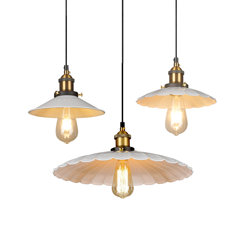 Ceiling Pendant Light Industrial Restaurant Pendant Light Kit with Tapered Metal Shade in White
