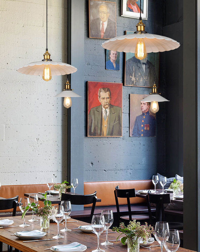 Ceiling Pendant Light Industrial Restaurant Pendant Light Kit with Tapered Metal Shade in White