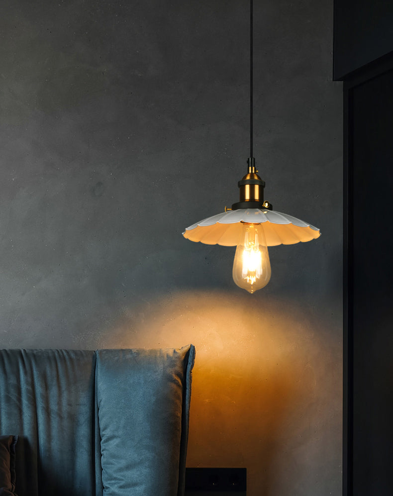 Ceiling Pendant Light Industrial Restaurant Pendant Light Kit with Tapered Metal Shade in White
