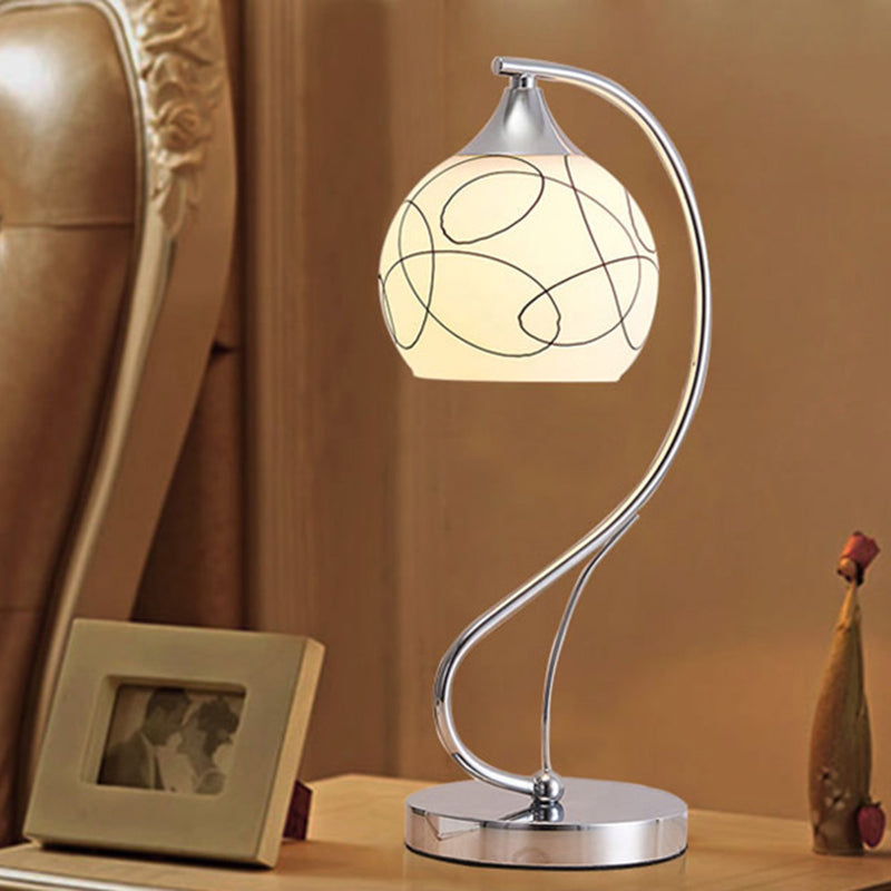 Silver Gooseneck Table Lamp Minimalist 1-Light Metal Table Light with Spherical White Glass Shade
