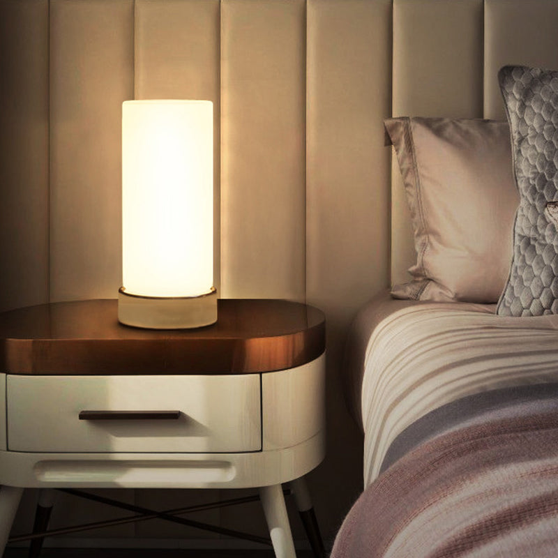 Lampada da tavolo a cilindro ultramoderna e semplice Lampada da comodino in vetro bianco per camera da letto