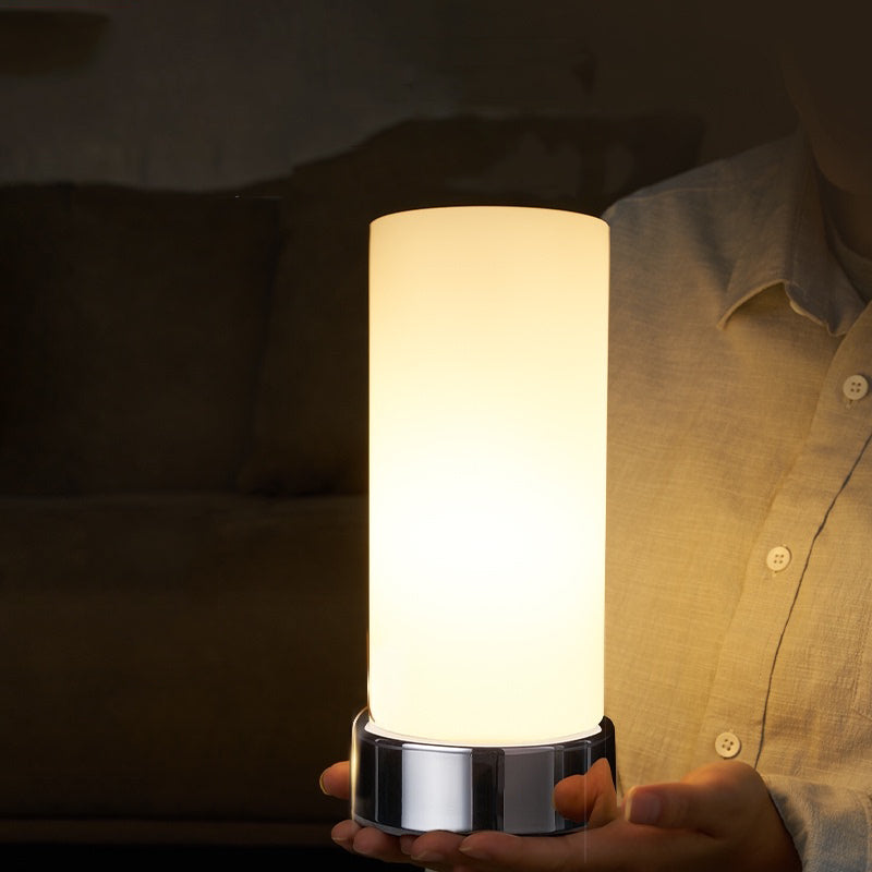 Lampada da tavolo a cilindro ultramoderna e semplice Lampada da comodino in vetro bianco per camera da letto