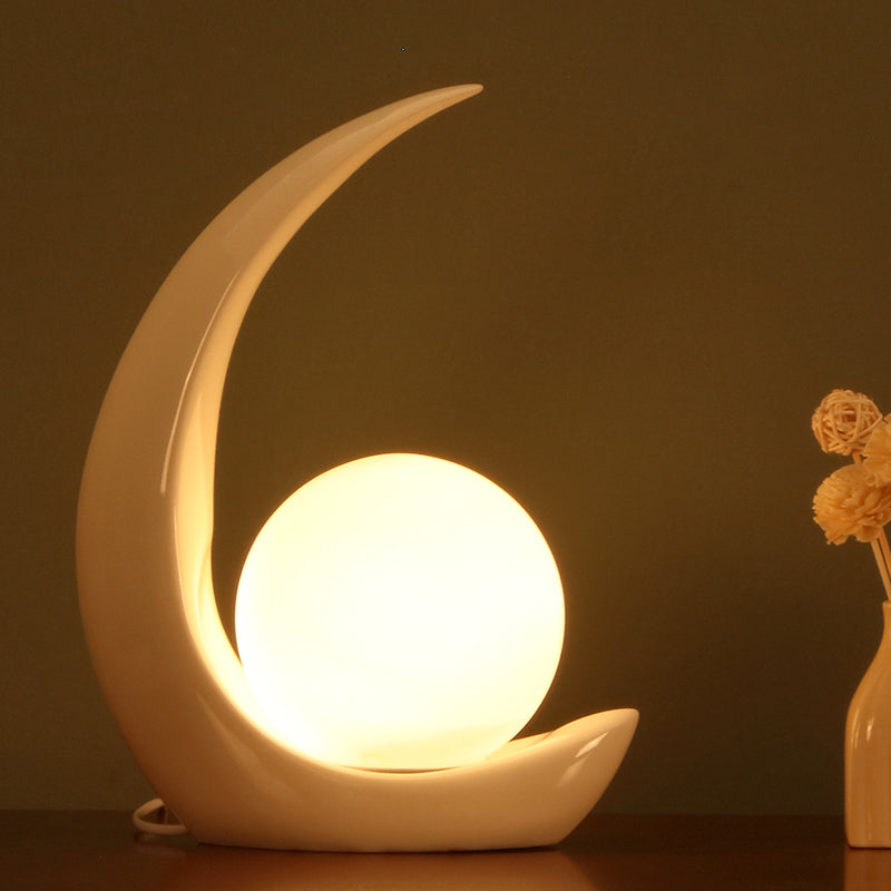 Lampada da tavolo ultramoderna Simplicity Moon Lampada da comodino in vetro bianco per camera da letto