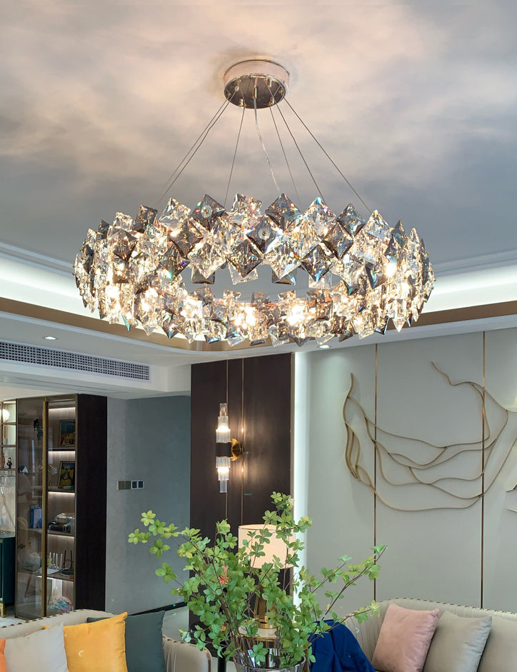 Luce a sospensione con soffitto a forma rotonda Lumo cristallo trasparente per soggiorno