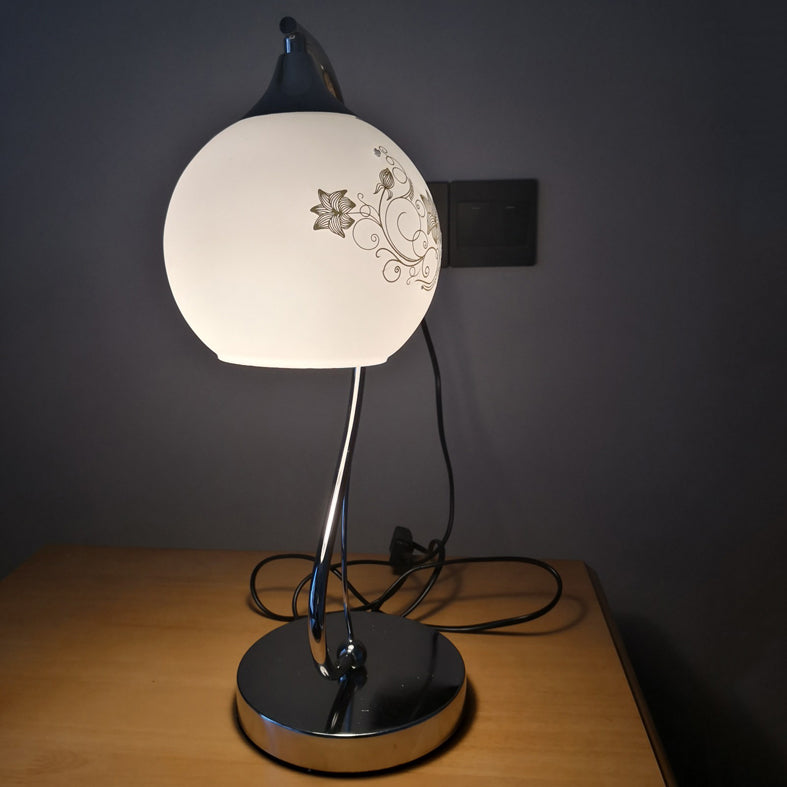 Silver Gooseneck Table Lamp Minimalist 1-Light Metal Table Light with Spherical White Glass Shade