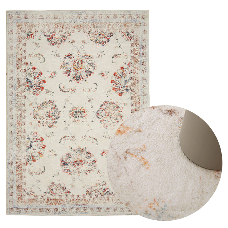 Whitewashed Victoria Area Rug Floral Print Carpet Polypropylene Easy Care Rug for Home Decoration